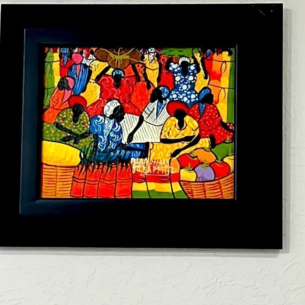 Jean Blanchard Babtise Renowned Haitian Artist Farmers Market Painting RARE